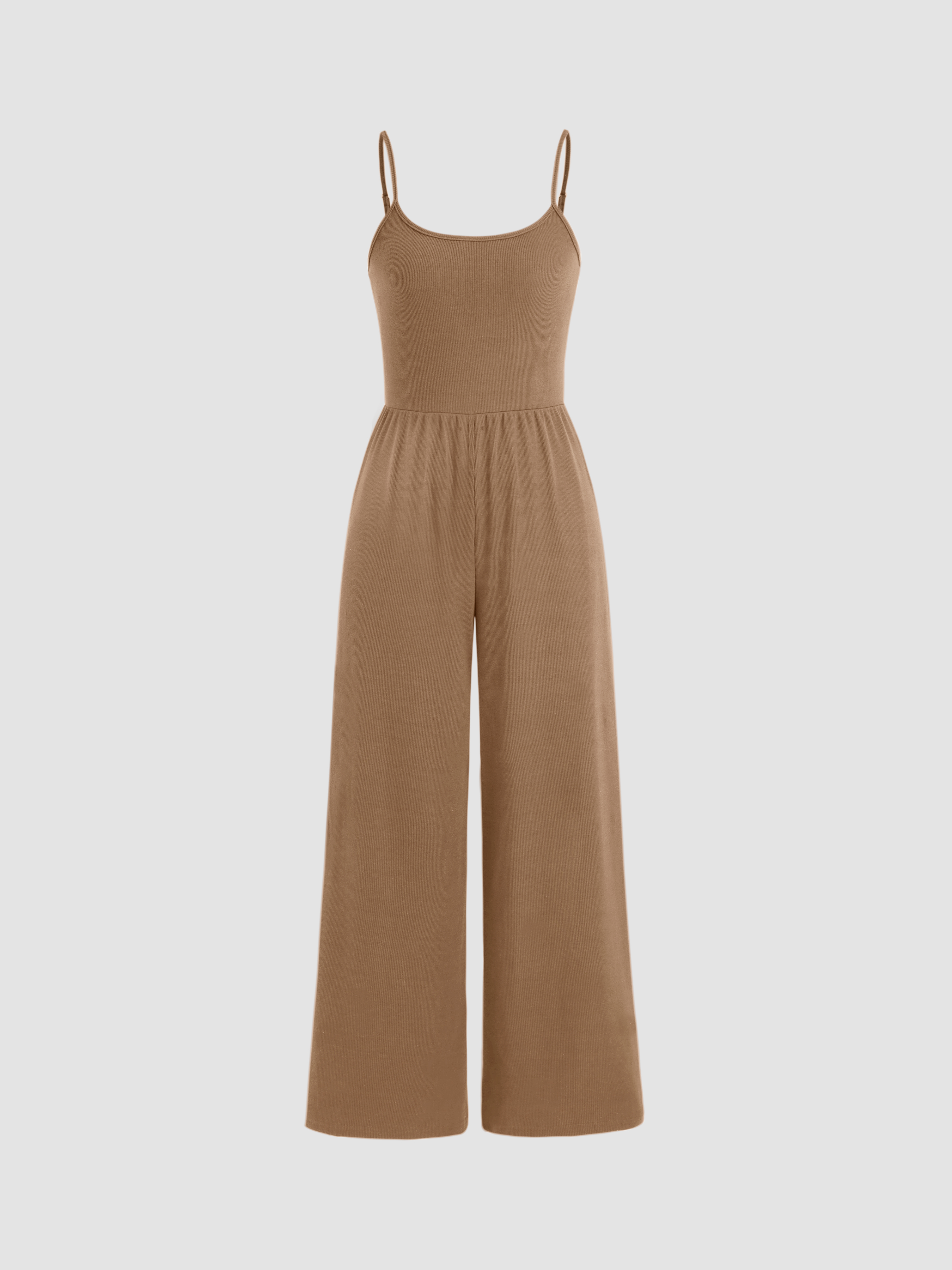 Ribbed Scoop Neck Solid Wide Leg Jumpsuit Cider