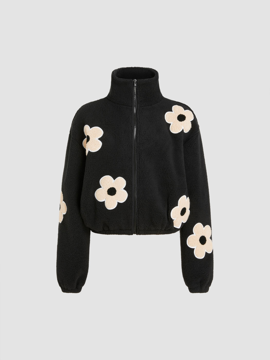 Fleece Fleece Stand Neck Flower Pattern Zipper Jacket For Daily Casual ...