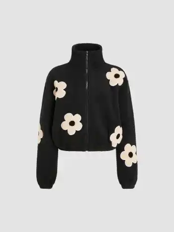 Blumenfleece-Reißverschlussjacke