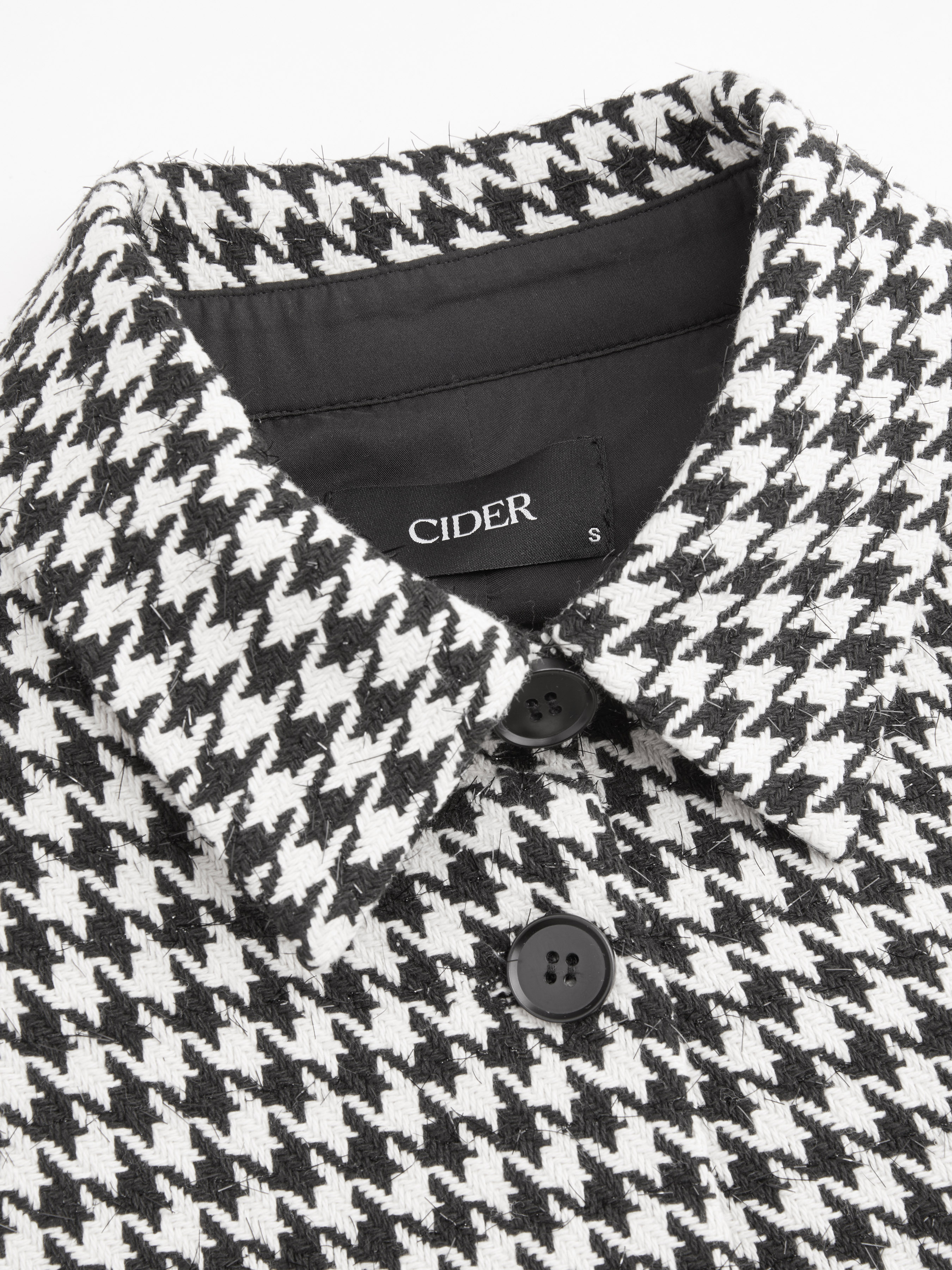 Woven Collar Houndstooth Button Crop Jacket For Date Coffee