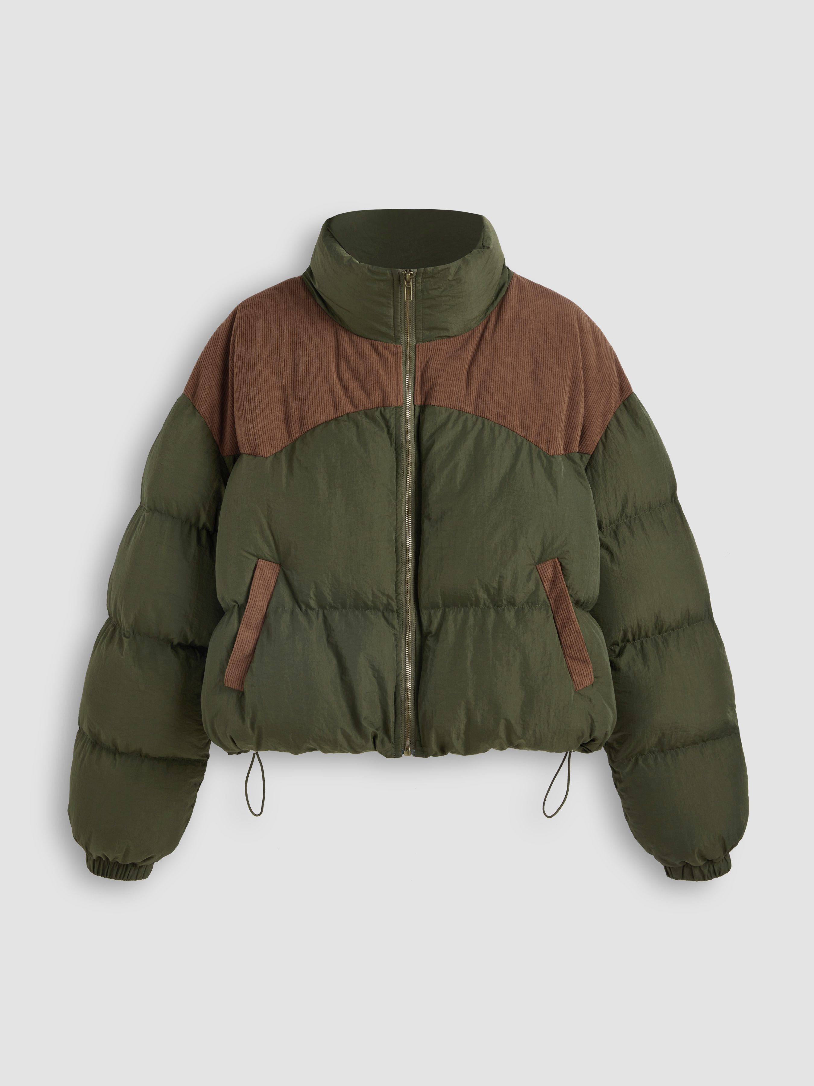 Buy The Indian Garage Co Men Olive Green Colourblocked Crop Outdoor Puffer  Jacket With Patchwork - Jackets for Men 25704224 | Myntra