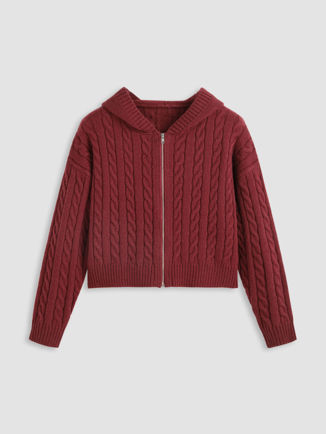  Zopfmuster Reißverschluss Kapuzen Strickjacke Kurve & Plus