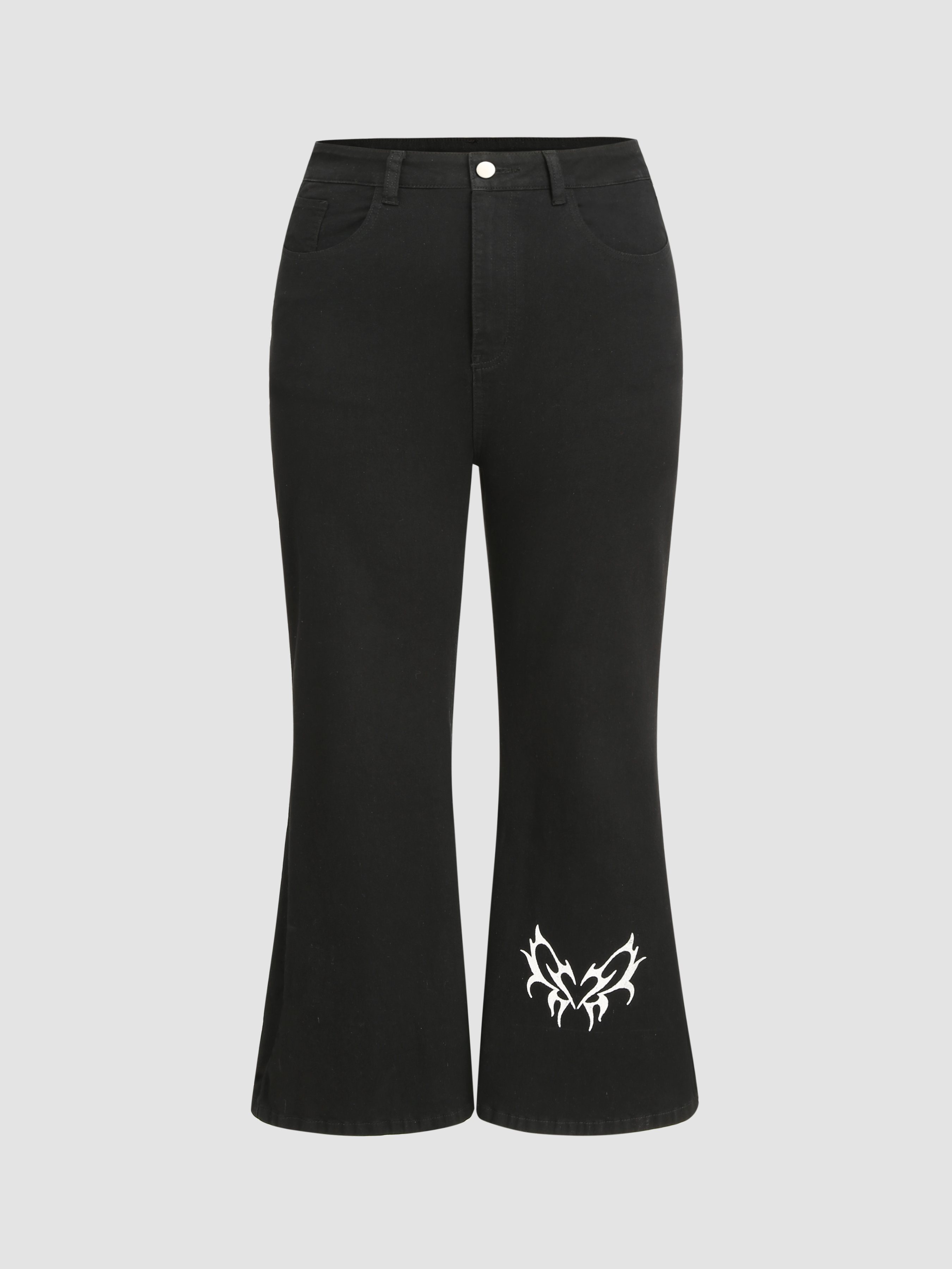 Denim Middle Waist Butterfly Flared Trousers Curve & Plus - Cider