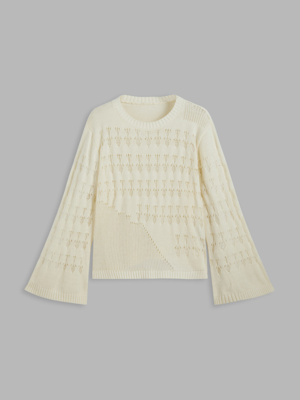 Knit Round Neckline Solid Hollow Out Long Sleeve Top Curve & Plus