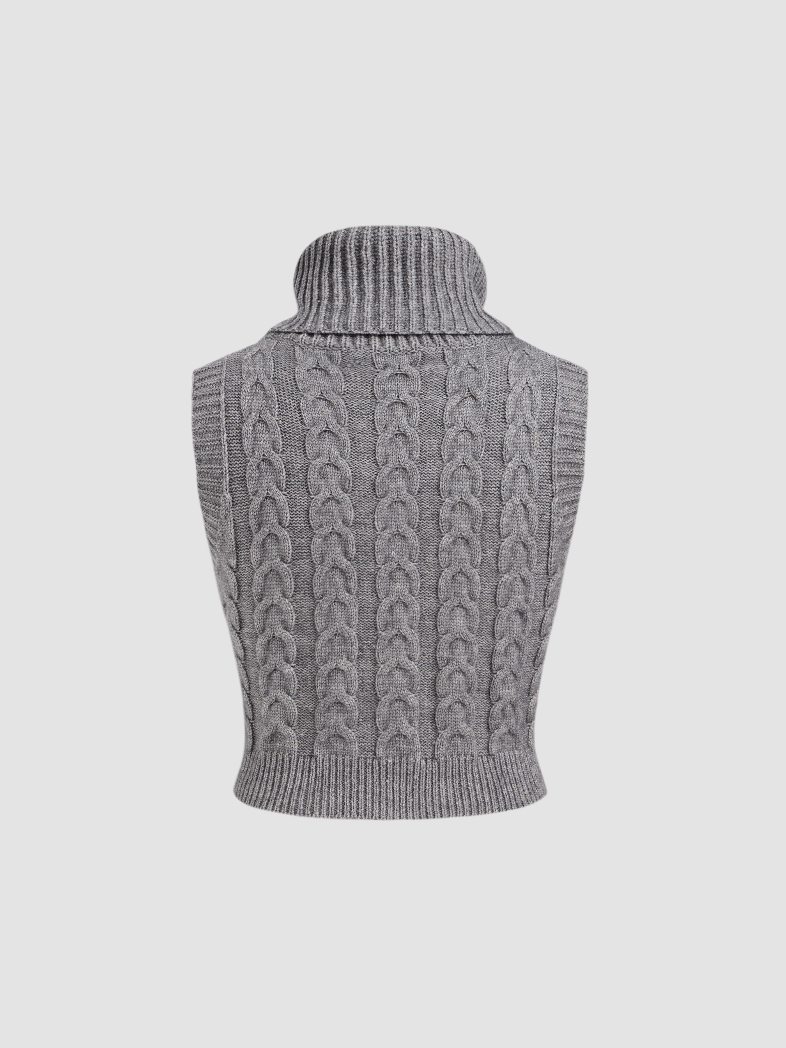 High Neck Solid Cable Knit Crop Vest - Cider