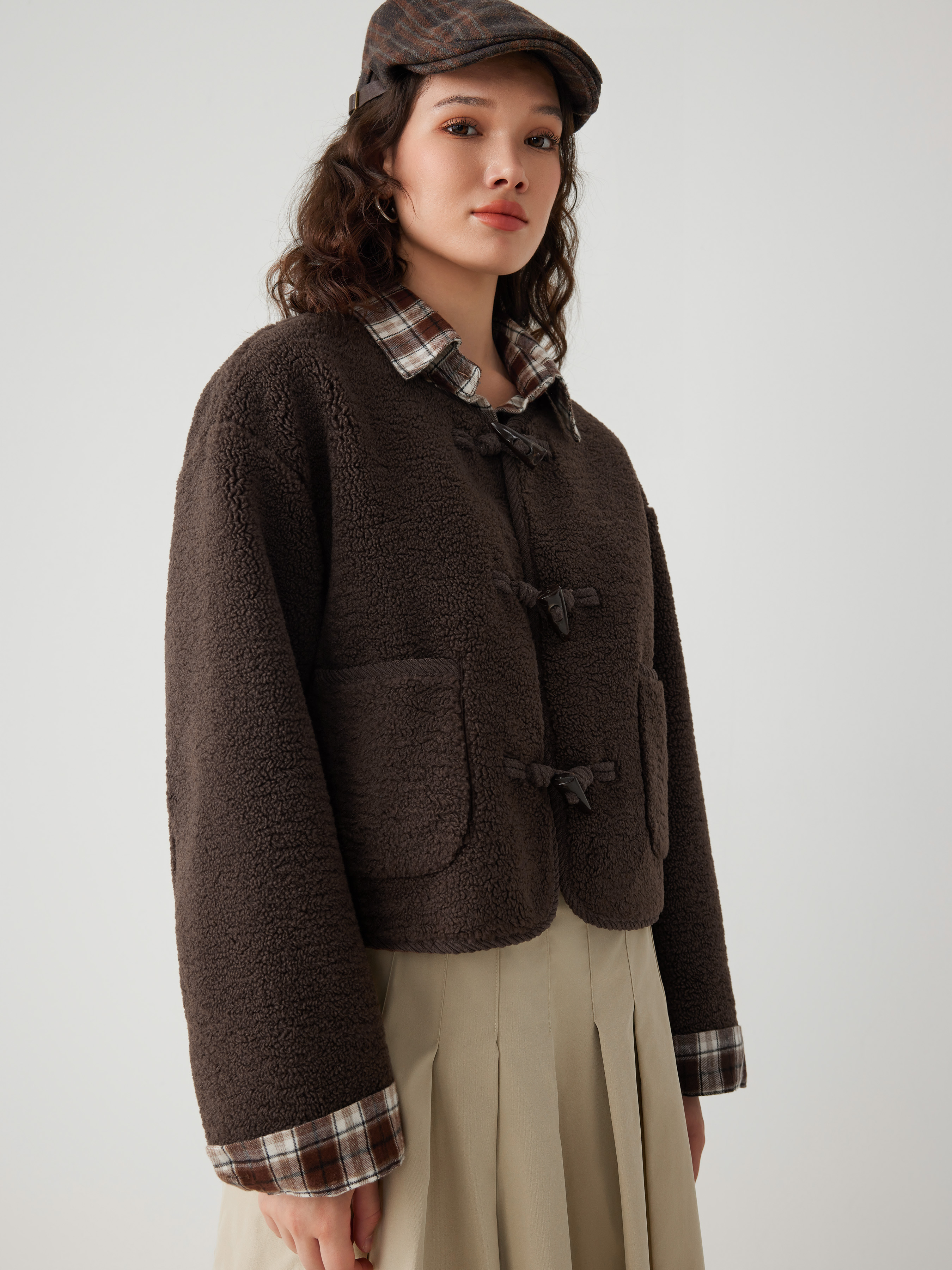 Fleece Solid Pocket Duffle Jacket