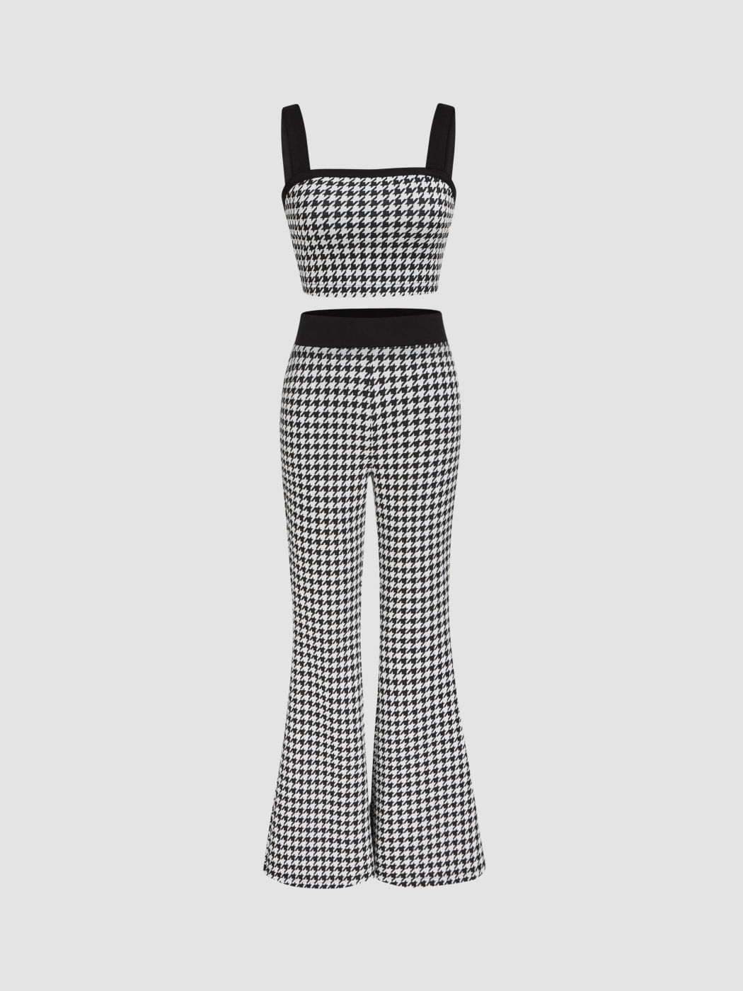  Quadratischer Hals Hahnentritt Kurve & Plus Cami Top & Ausgestellte Hosen
