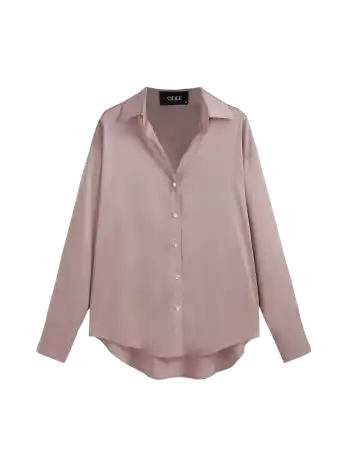 Satin Collar Solid Button Long Sleeve Shirt