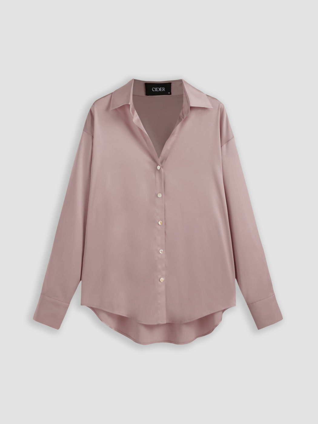 Satin Collar Solid Button Long Sleeve Shirt