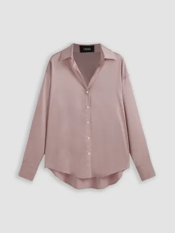 Satin Collar Solid Button Long Sleeve Shirt