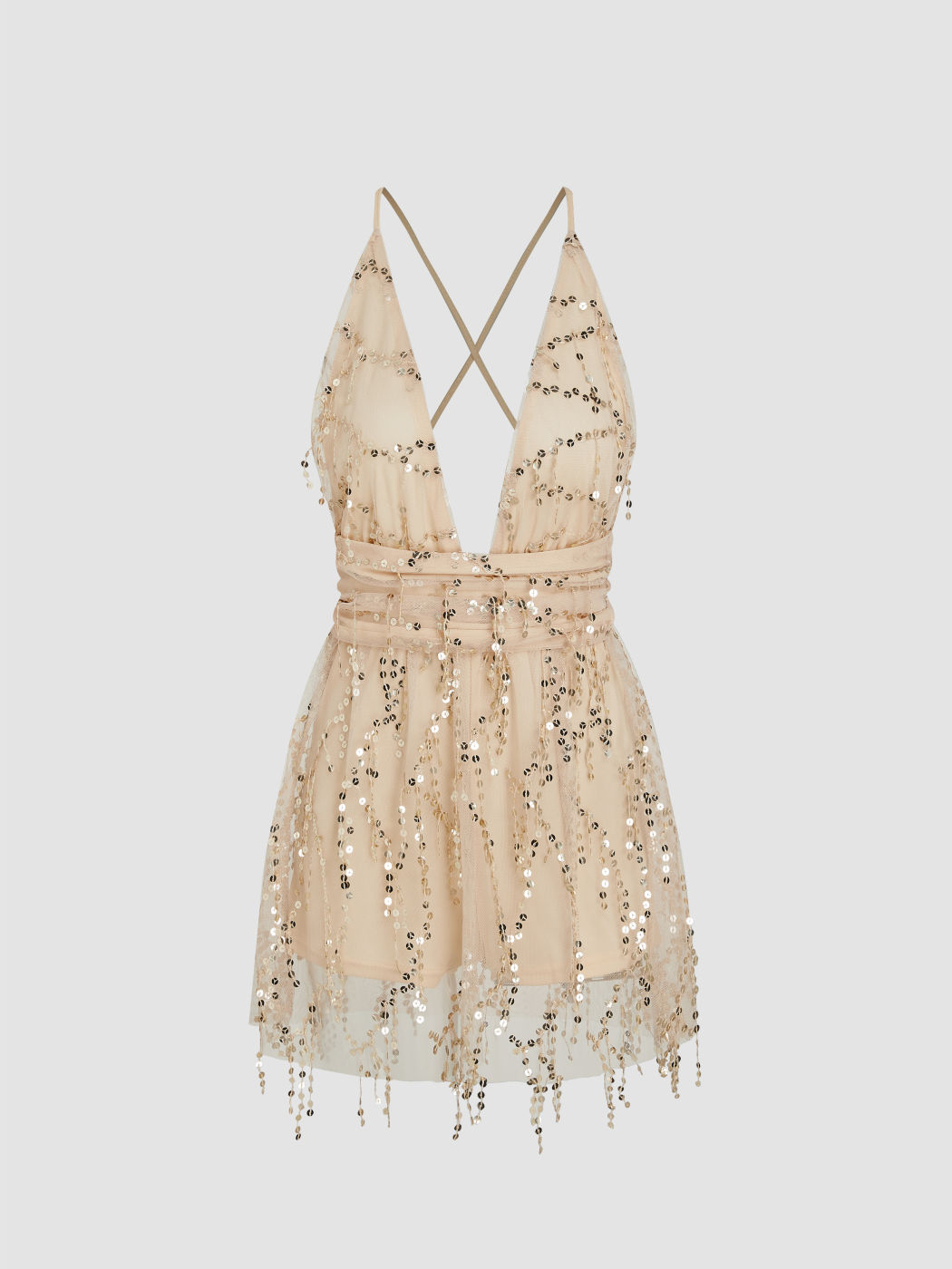 Sequin Tassel V-neck Bowknot Mini Dress