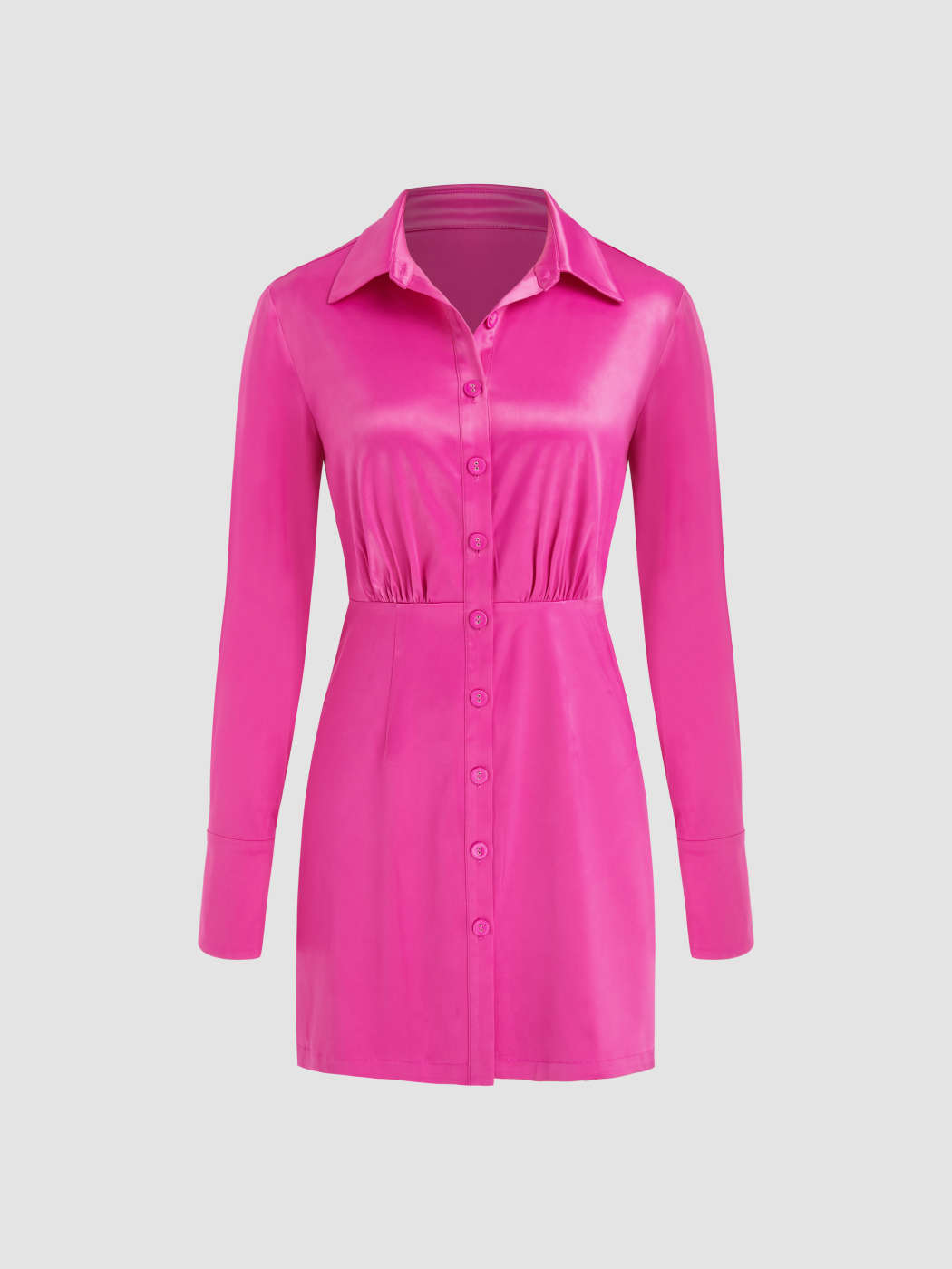 Satin Shop Satin Satin Collar Button Long Sleeve Shirt Dress For