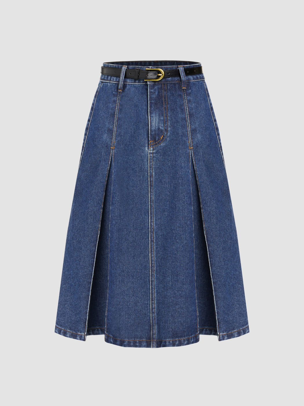  Jeans A-Linie Gürtel Falten Maxirock