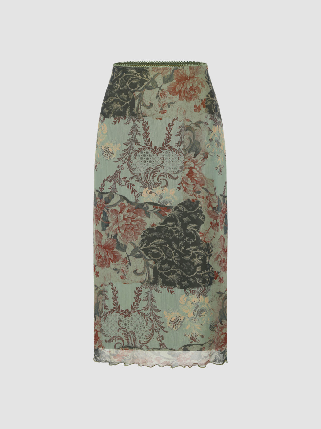 Mesh Mid Waist Floral Midi Skirt