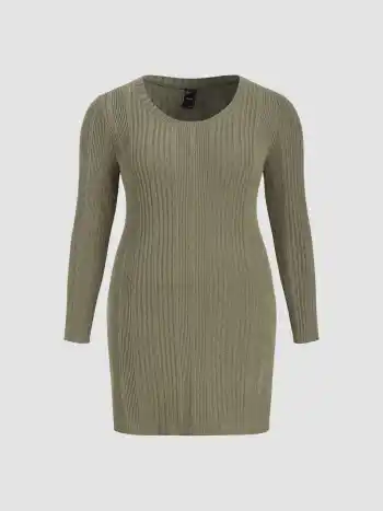  Rundhalsausschnitt Solids Minikleid mit Schal Kurve & Plus