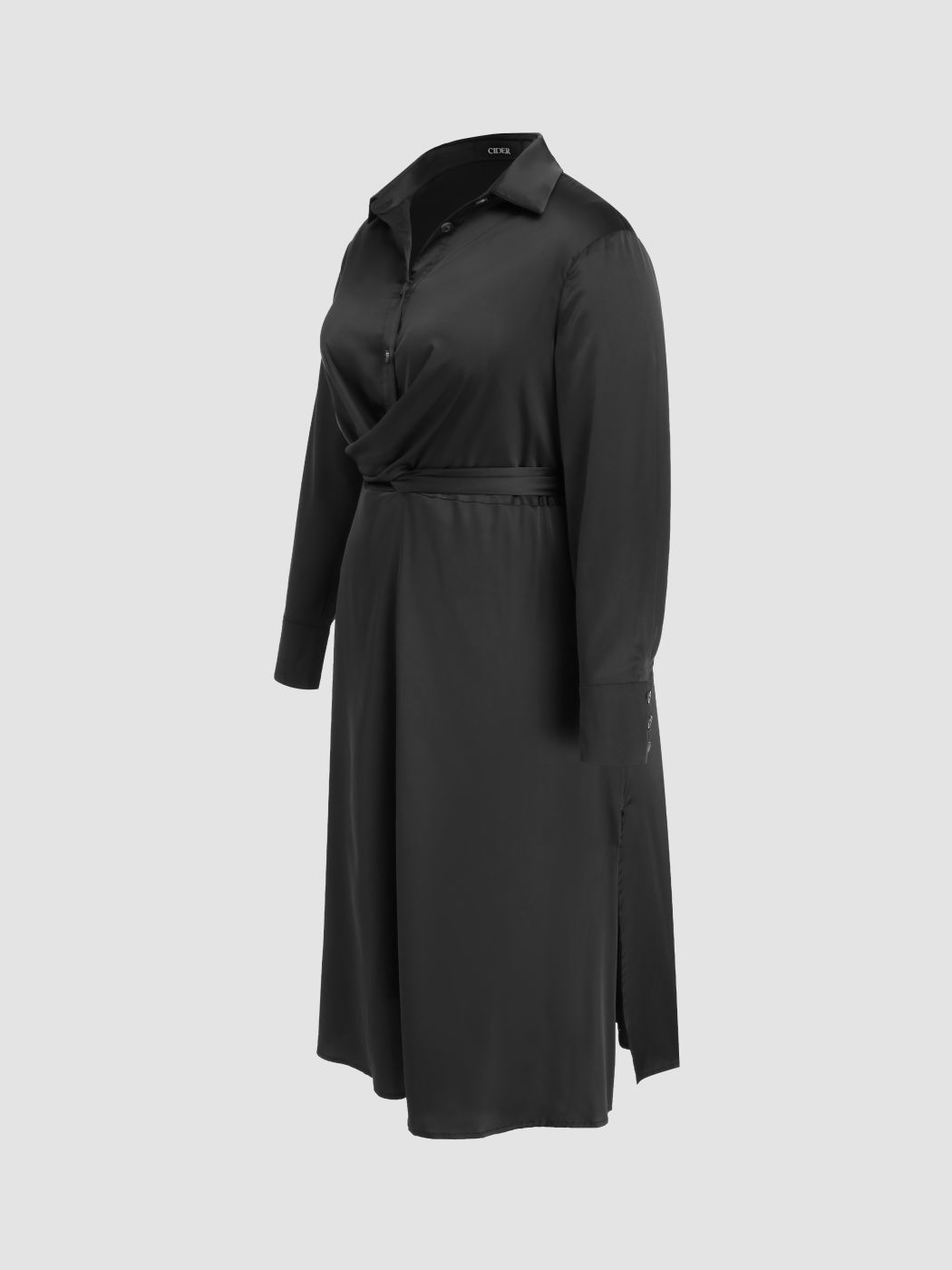 Satin Collar Solid Shirt Maxi Dress Curve & Plus