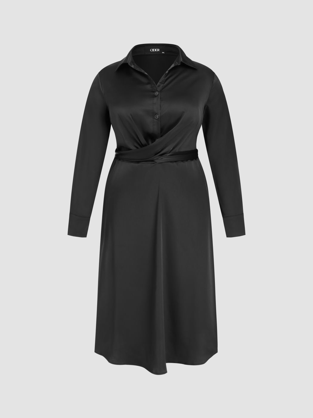 Satin Collar Solid Shirt Maxi Dress Curve & Plus