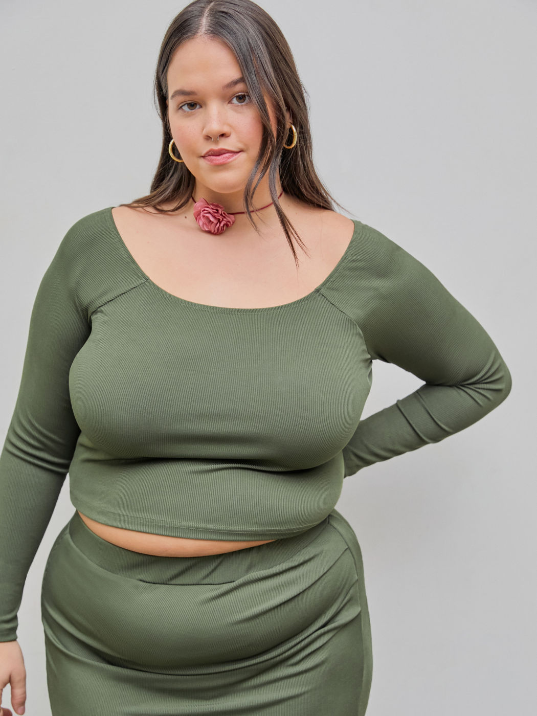 Off-shoulder Ruched Top & Split Maxi Skirt Matching Set Curve & Plus
