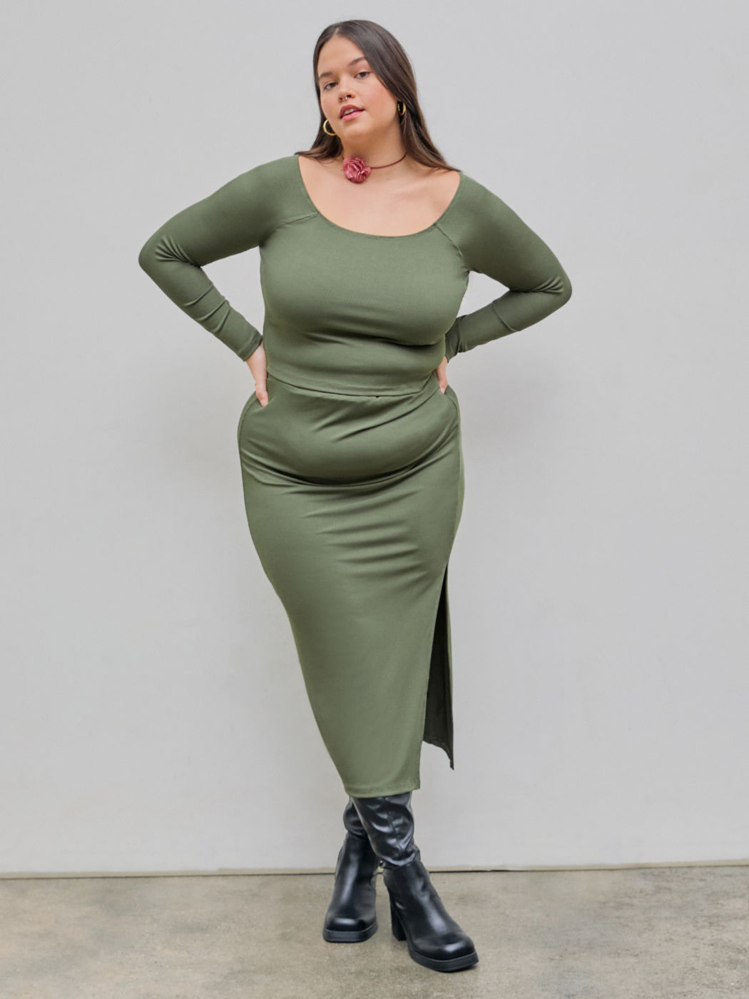 Off-shoulder Ruched Top & Split Maxi Skirt Matching Set Curve & Plus