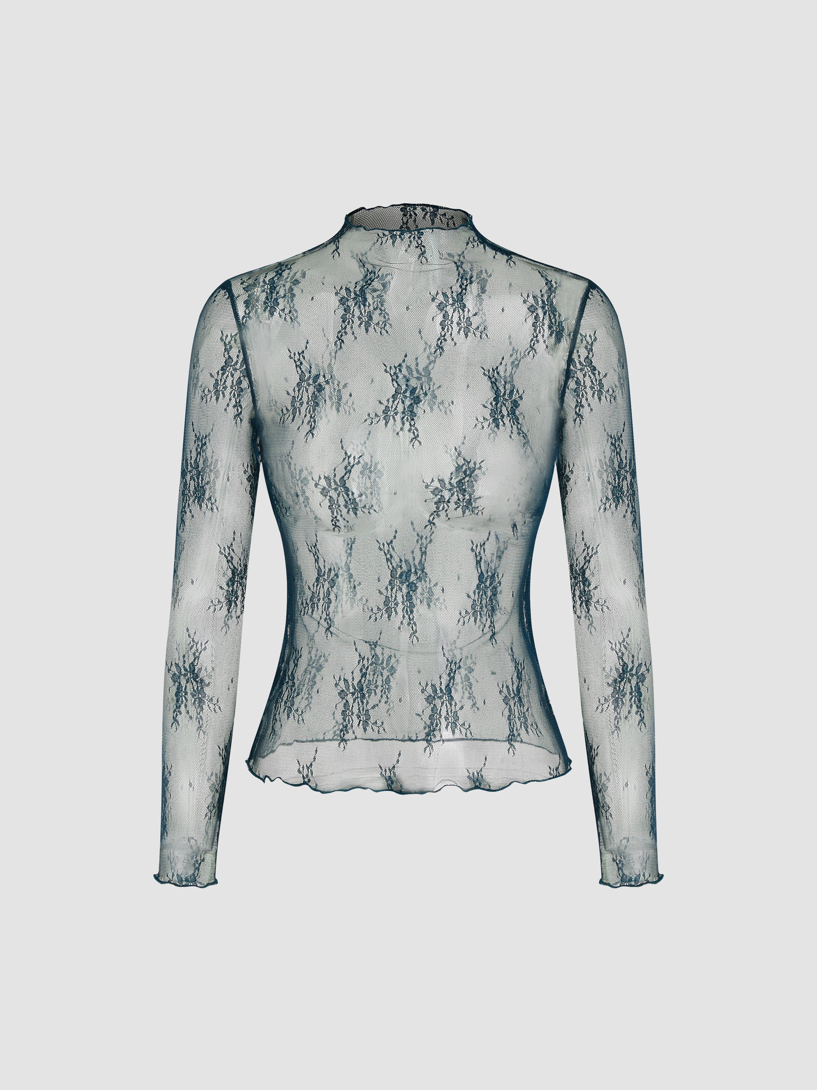 トップス Dot lace see-through top (high neck) Women's Fashion Mesh Top High Neck Lace See Through Long