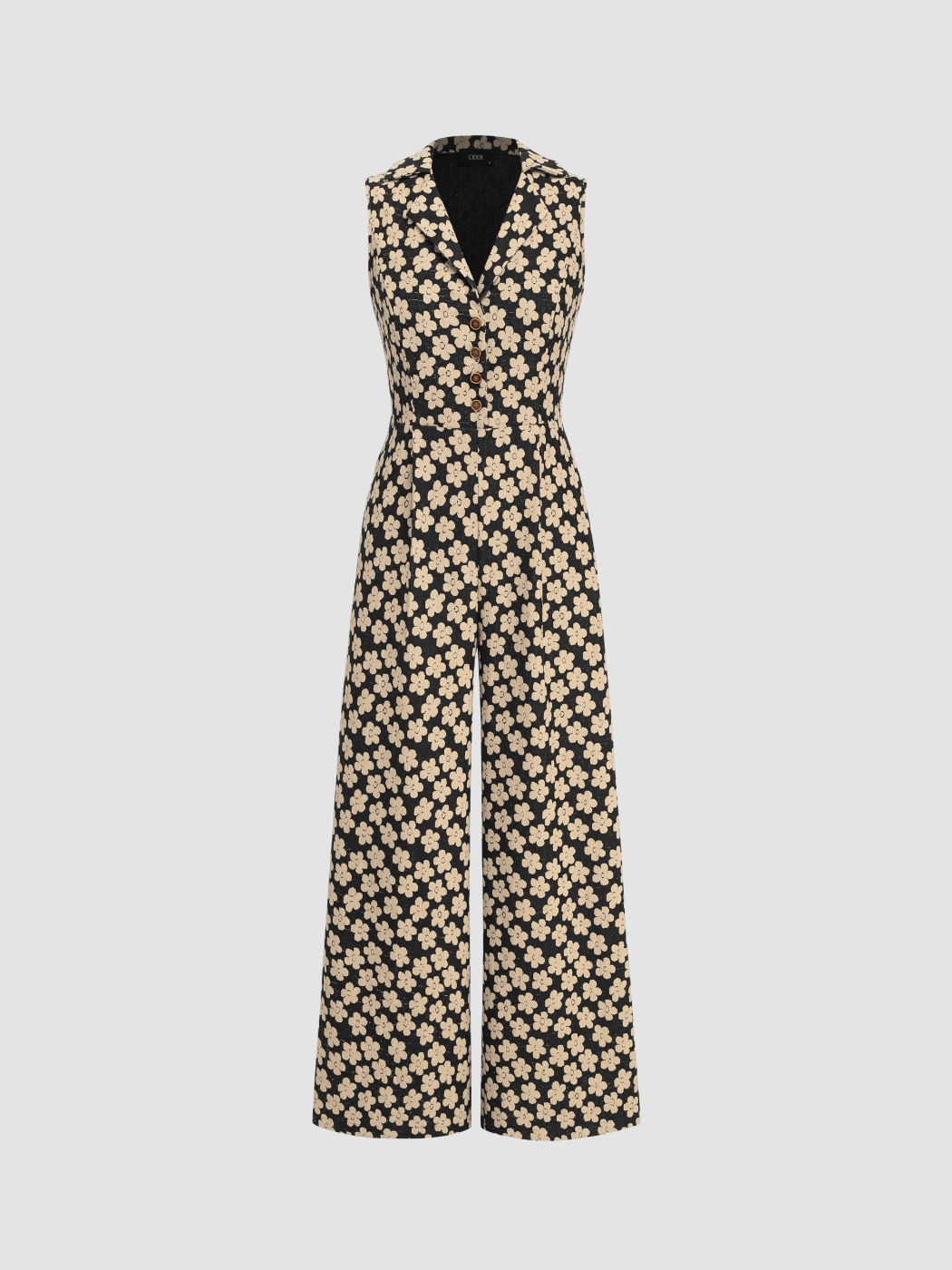 Collar Floral Wide Leg Jumpsuit