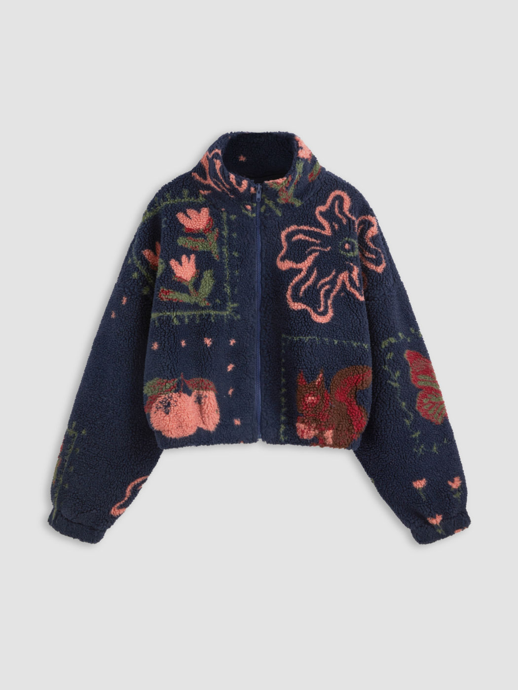 Fleece-Hochhals-Grafik-Reißverschlussjacke