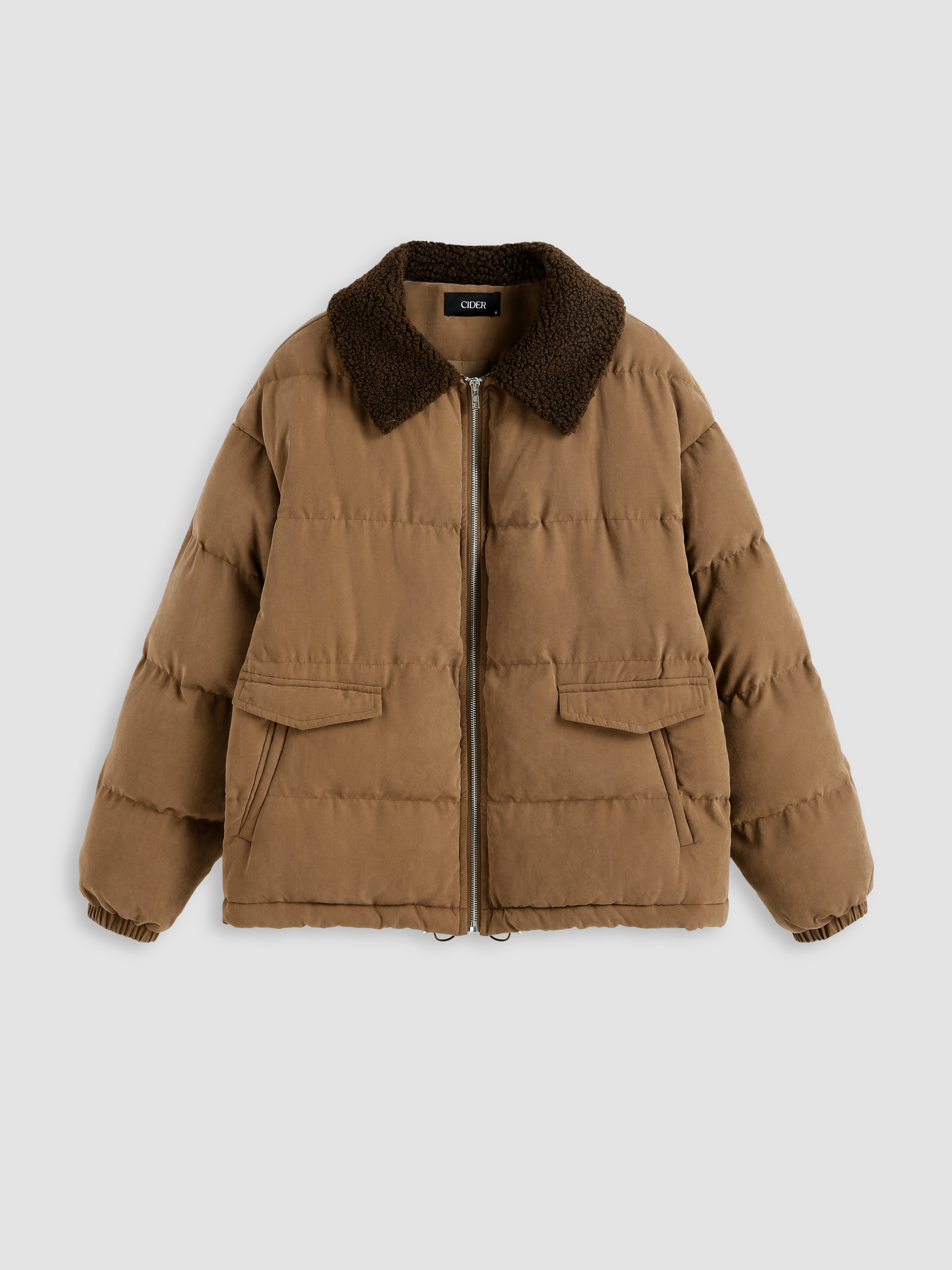 Phyps Department★韓国★人気 Suede boa collar puffer padding Suede Teddy Collared Puffer Jacket For School Daily Casual