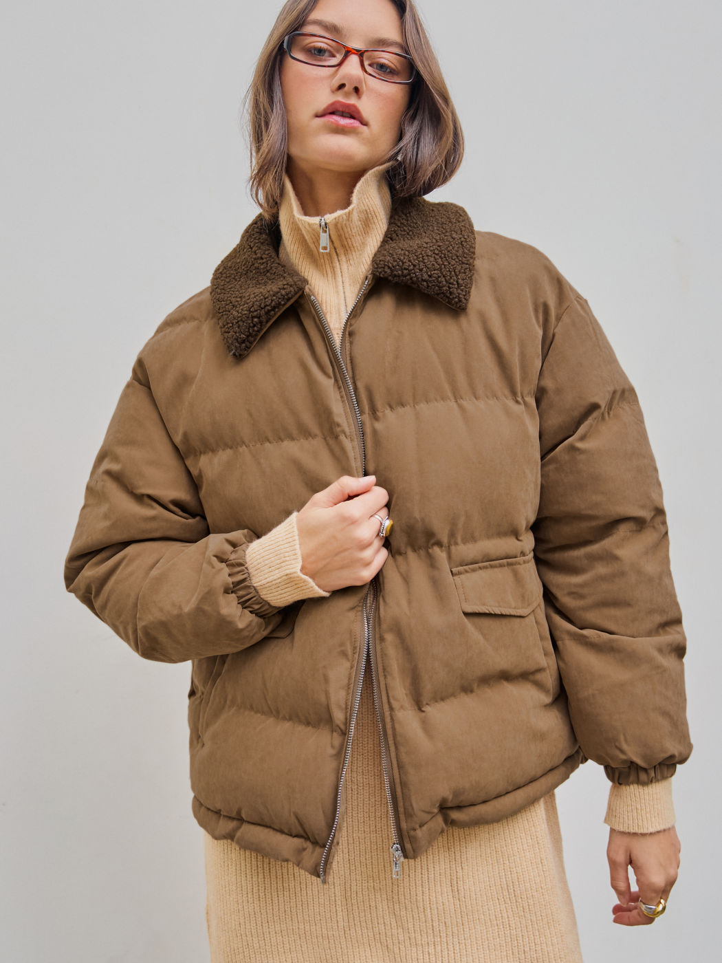 Teddy Collared Puffer Jacken