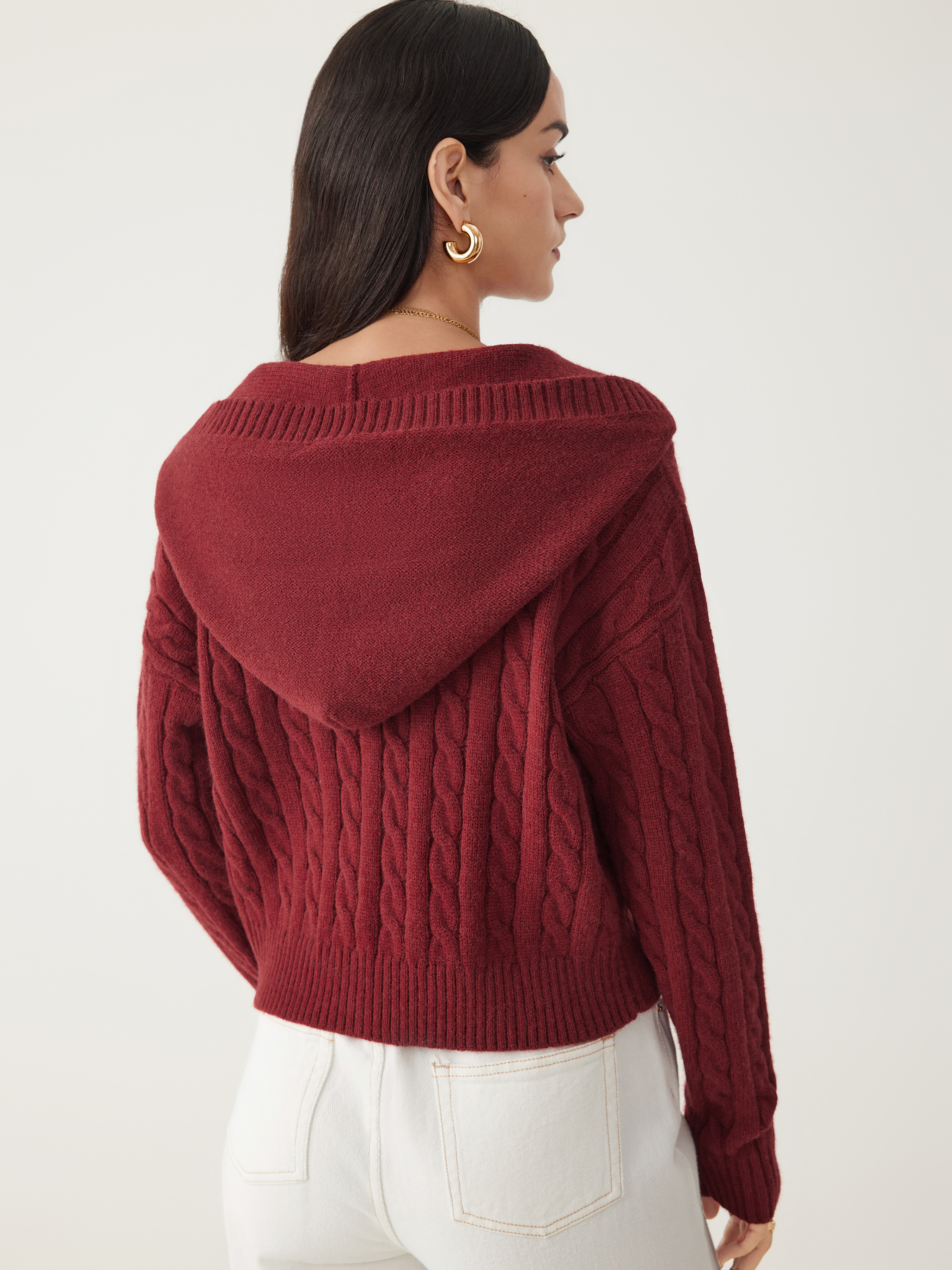 トップス ag by experiment zip up knit cardigan Knit Fabric Cable Knit Zipper Hooded Cardigan For School Gym