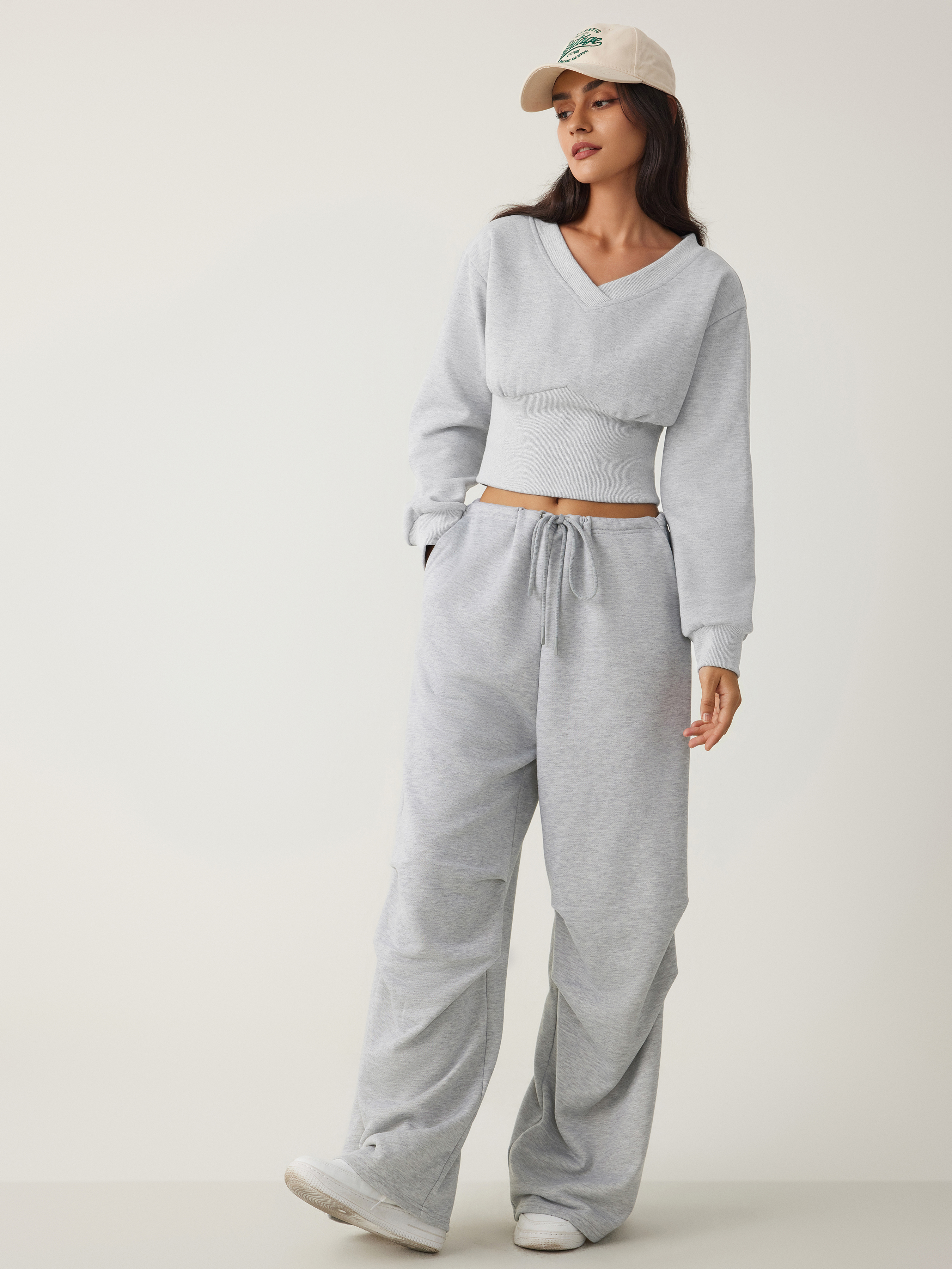 Sweetown Casual Baggy Wide Leg Sweatpants White Loose Drawstring Low W –  Fiticke