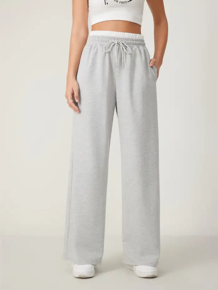 Solid Terry High Waist Contrasting Binding Flared Sweatpants - Cider