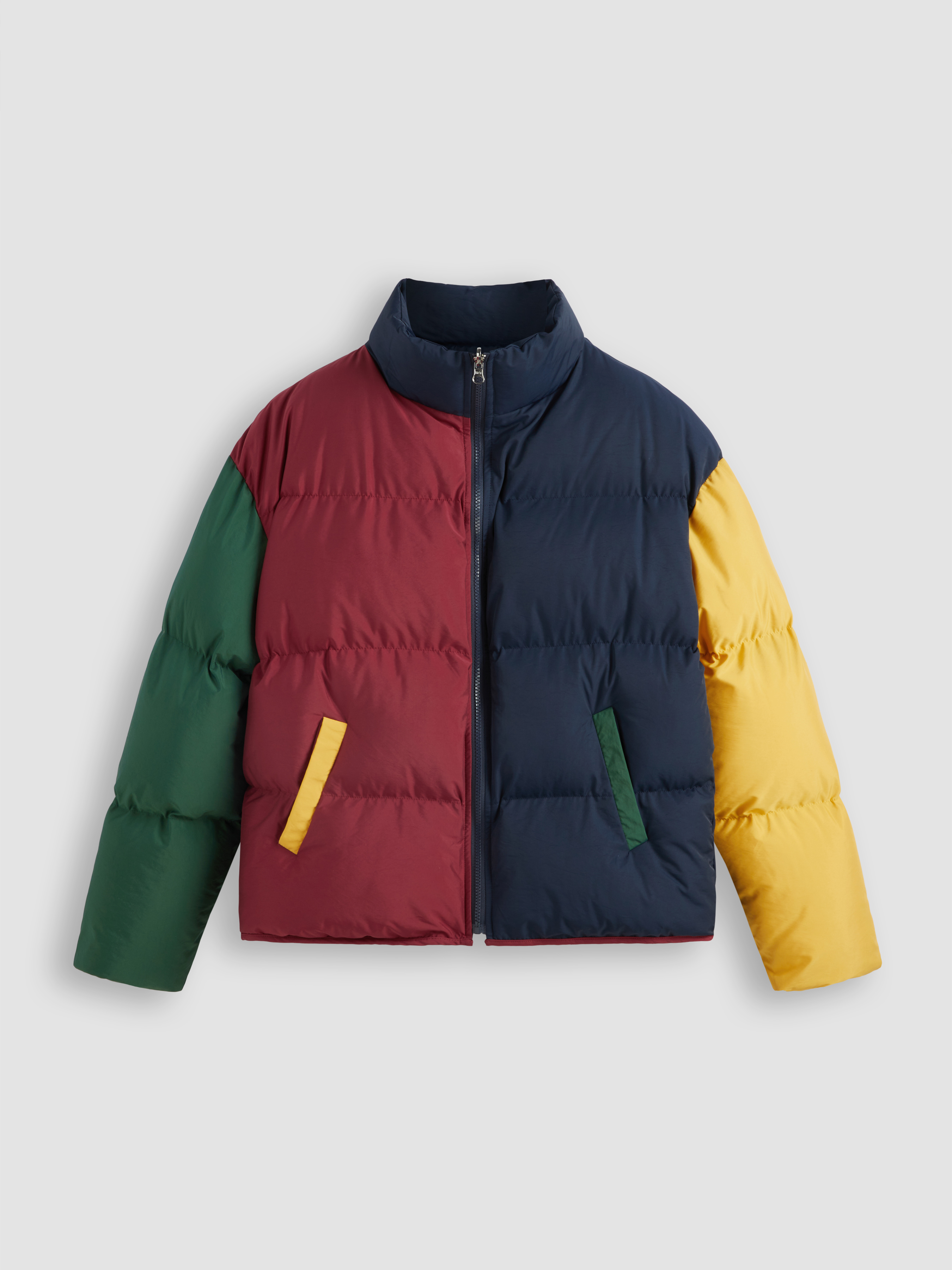 Woven Reversible High Neck Contrasting Zipper Puffer Jacket