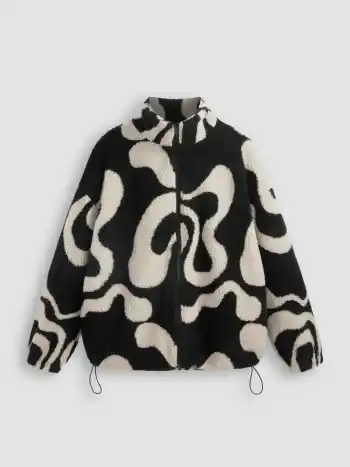 Oversized Bedruckte Fleece-Reißverschlussjacke