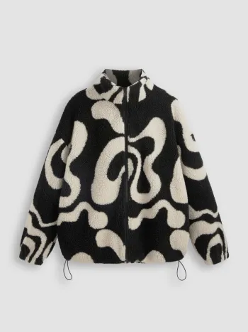Oversized Bedruckte Fleece-Reißverschlussjacke