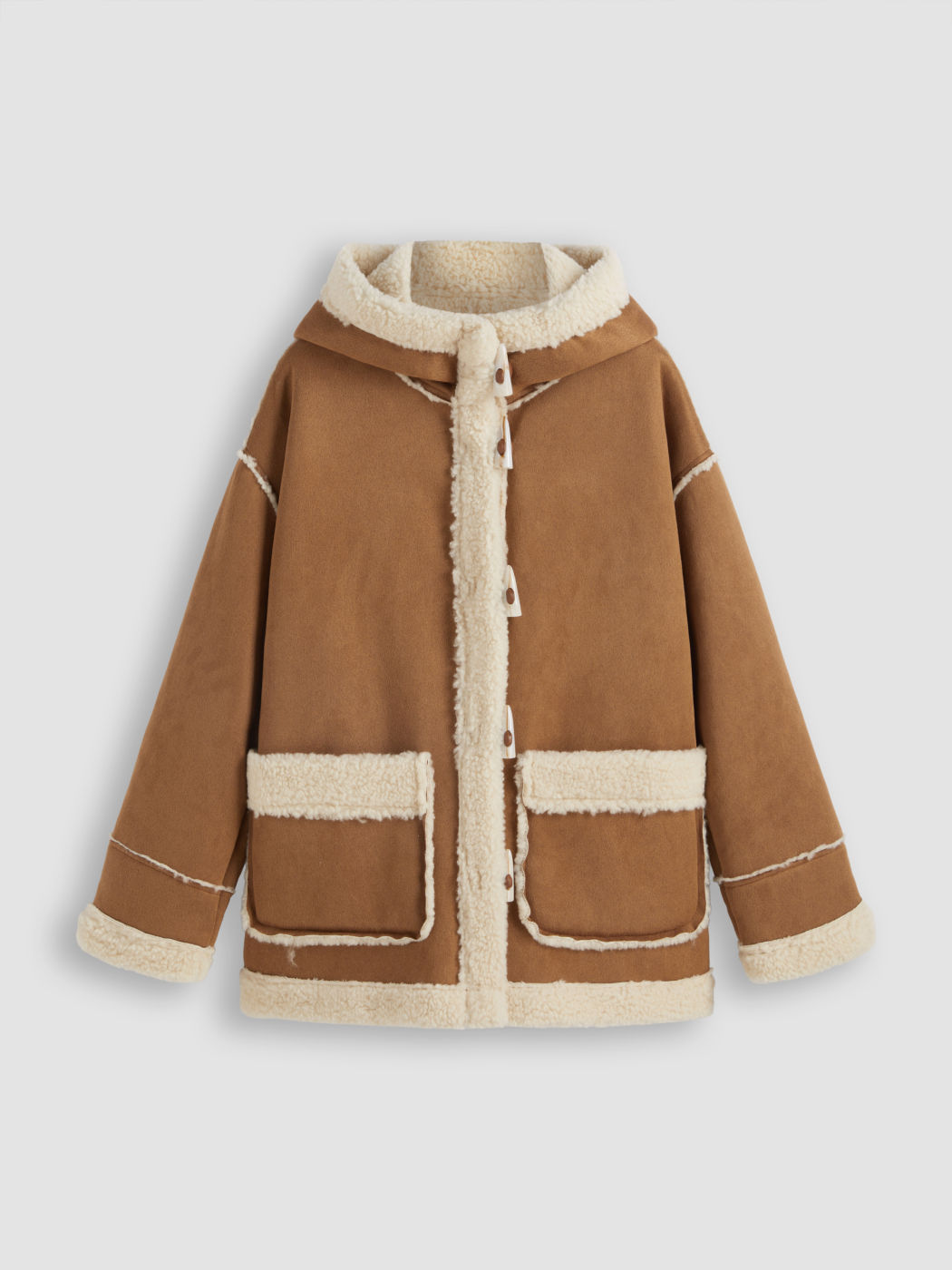  Faux Shearling Kapuzen Tasche Duffle Jacke