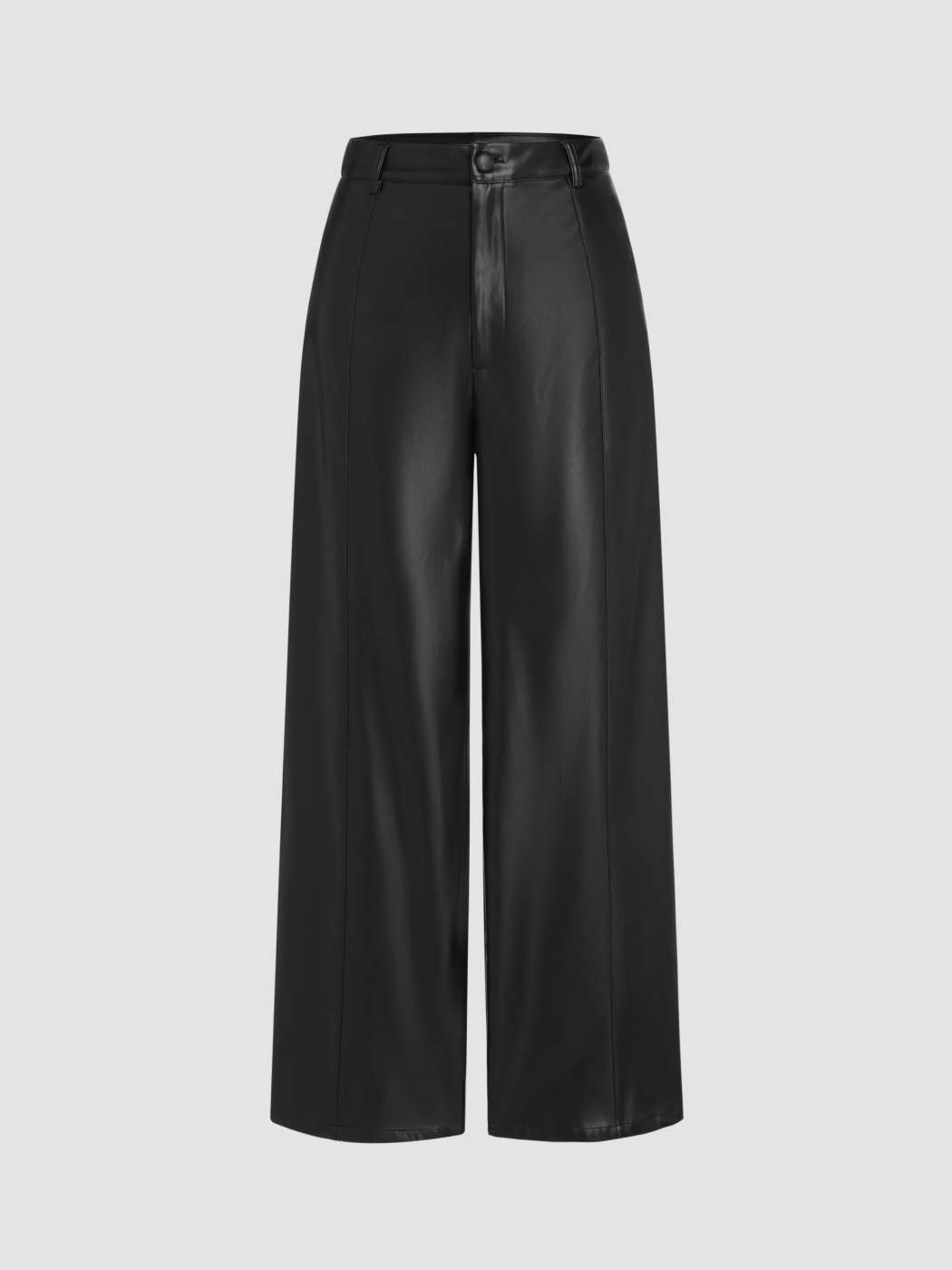 Faux Leather Mid Waist Straight Leg Trousers