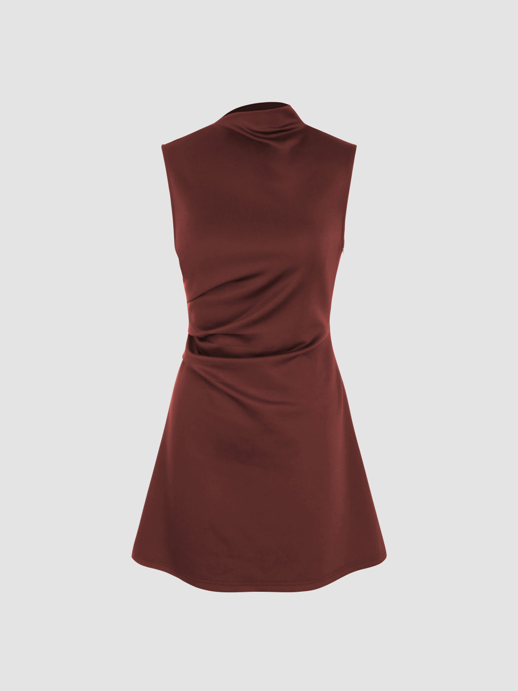 Turtleneck Sleeveless Ruched Mini Dress