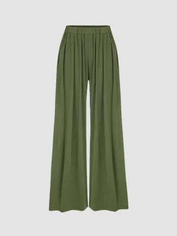 Kleine einfarbige Hose mit elastischem Bund und breiten Beinen