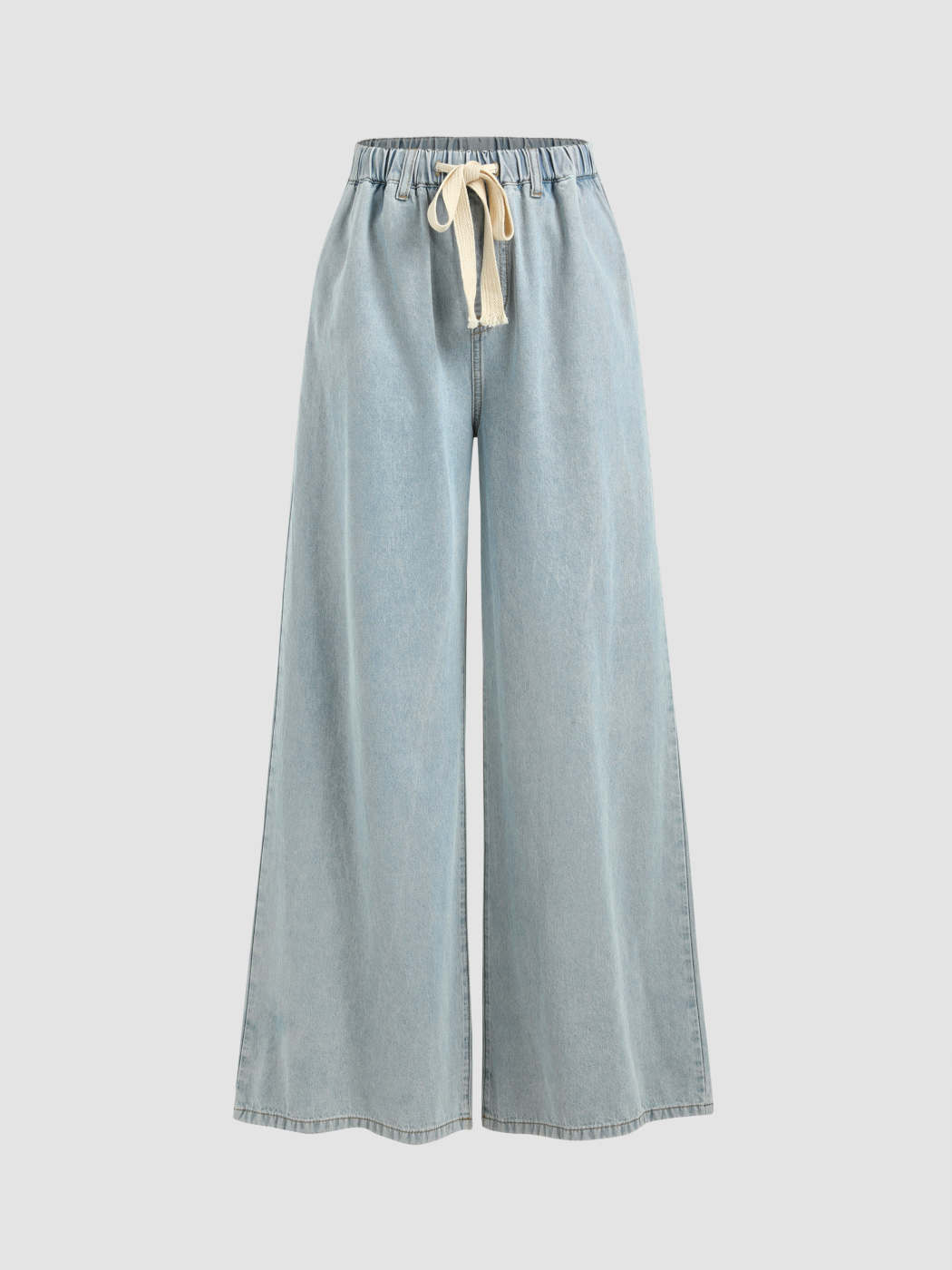 Petite Pantalons Taille Haute Uni Denim à Jambe Large