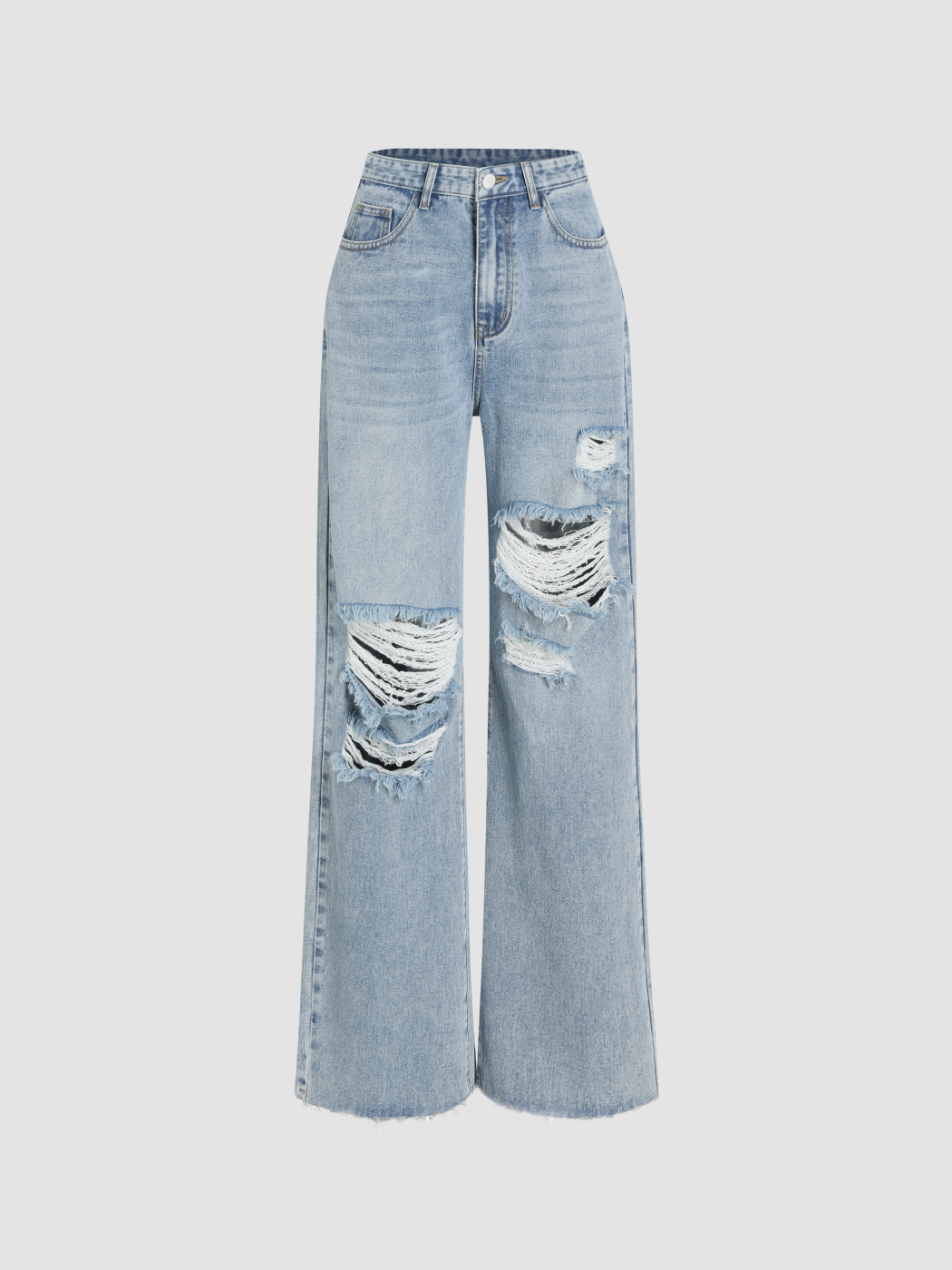 Denim Petite High Waist Ripped Straight Leg Jeans For School Daily