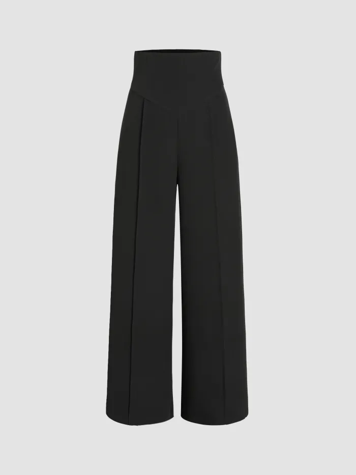 Petite Mid Rise Solid Wide Leg Trousers With Belt