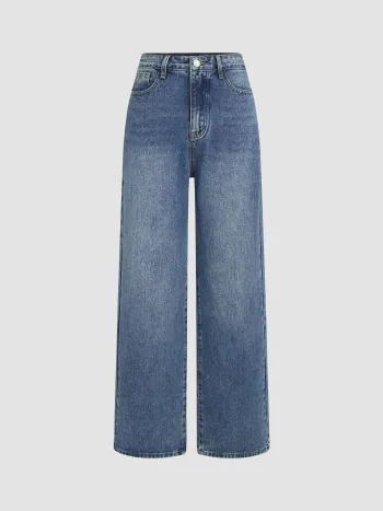 Petite Solid Straight Leg Jeans aus Denim