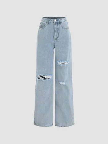 Petite Denim Classic Ripped Straight Leg Jeans