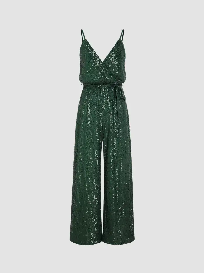 Sequins Sequin Mid Rise Solid Pocket Wide Leg Trousers For Music Festival/Live House