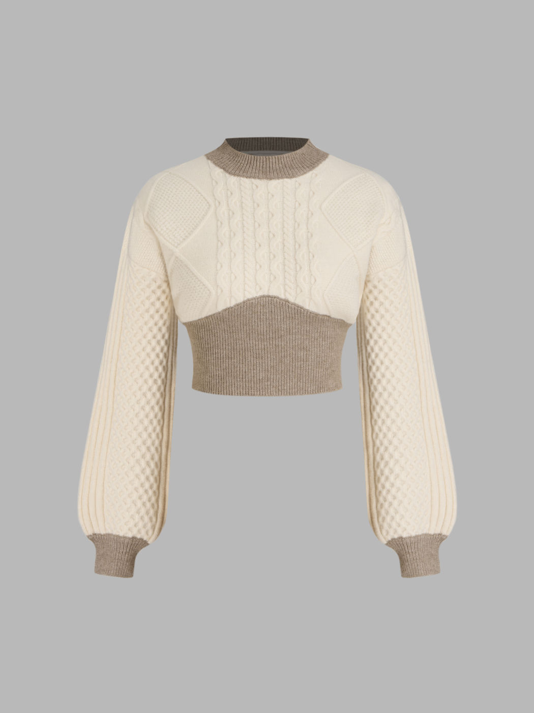  Cable Knit Contrasting Corset Knitted Long Sleeve Crop Top