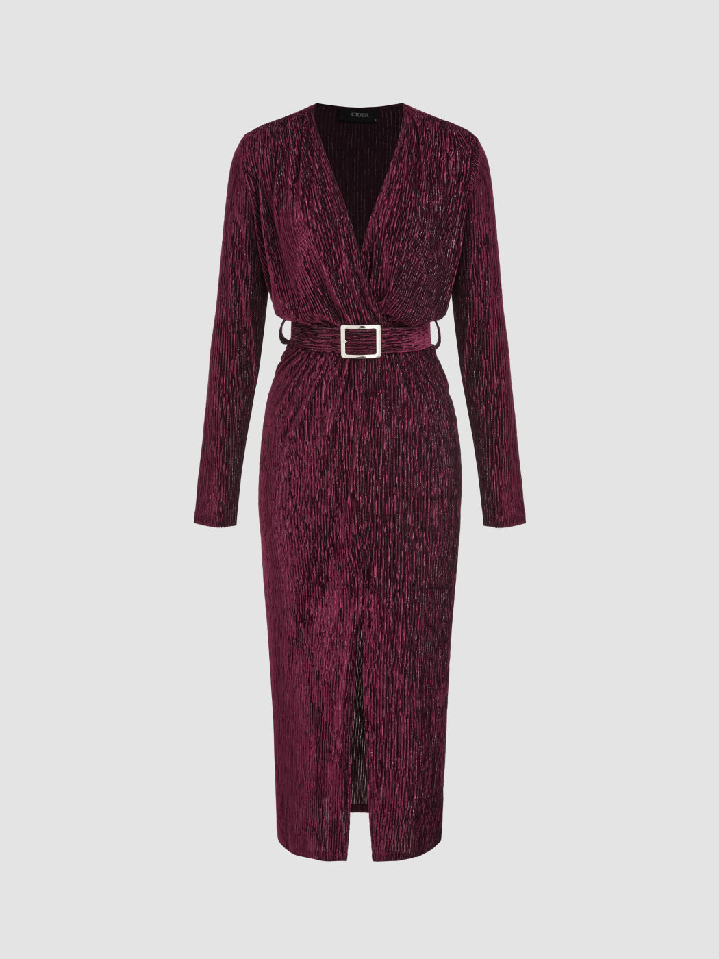 Velvet V-neck Belted Split Midi Dress