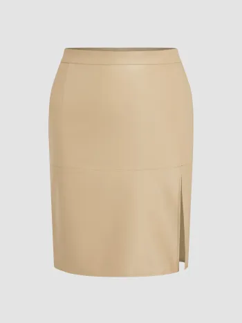Faux-Leder-Mini-Split-Skirt mit Mittelbund Kurve & Plus