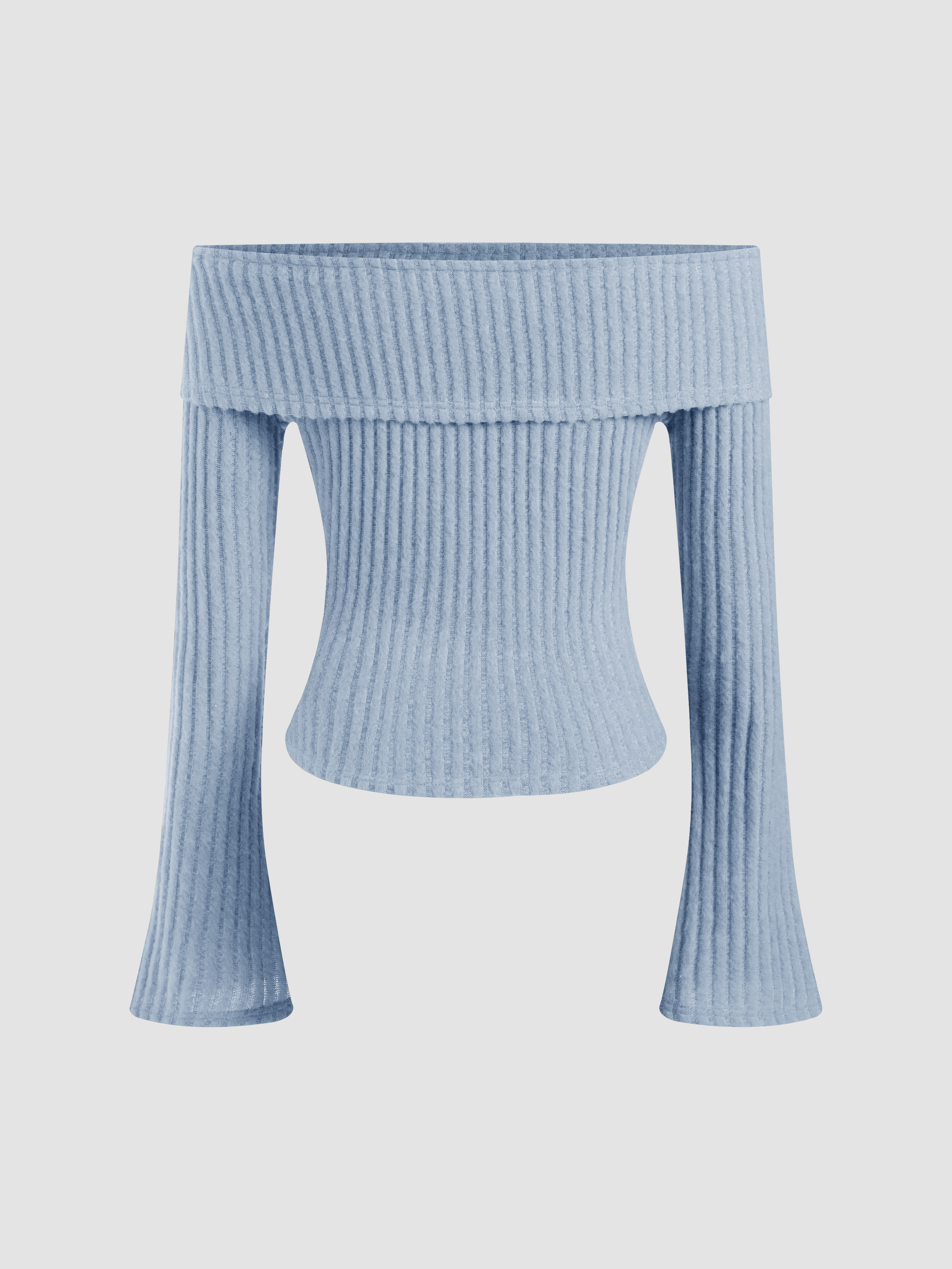 City Chic Knit Fabric Off-shoulder Solid Long Sleeve Top For
