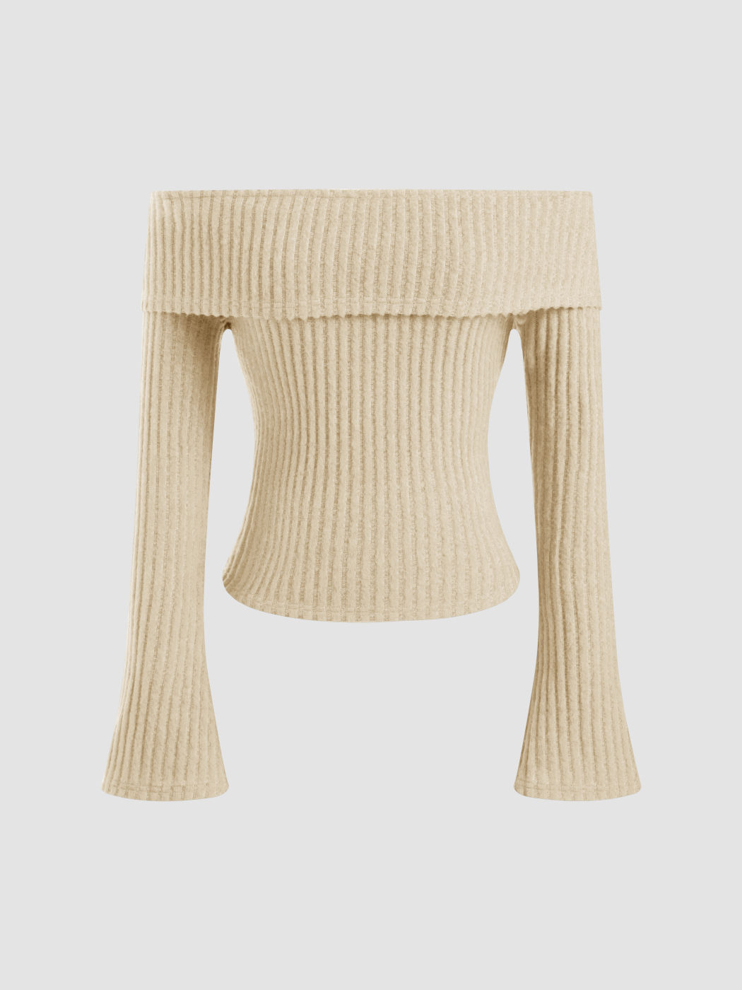 Off-shoulder Solid Long Sleeve Top