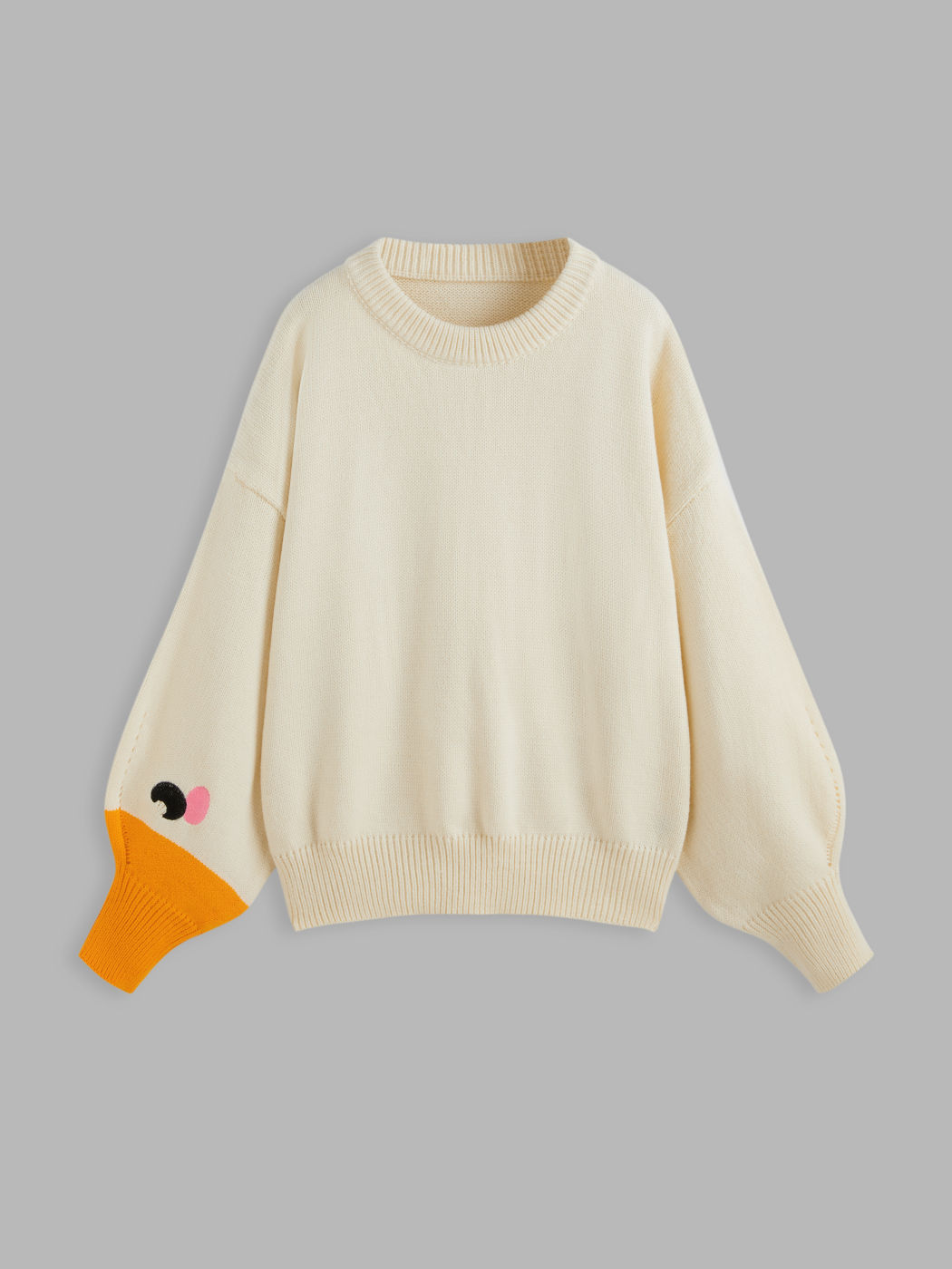 Round Neck Goose Pattern Sleeve Knitted Top Curve & Plus